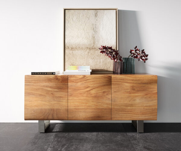 Komoda New Live-Edge 145 cm přírodní akácie 3 dveře kluzný rám nerezová ocel kartáčovaná - Image 4