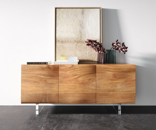 Komoda New Live-Edge 145 cm přírodní akácie 3 dveře akrylové nohy - Image 4