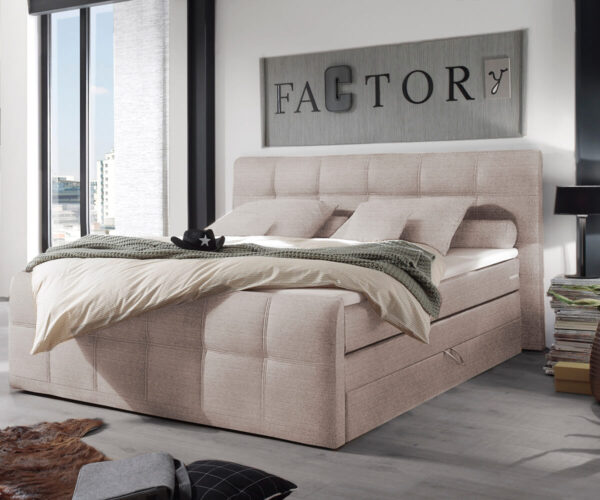 Boxspring postel Amarillo 180x200 béžová strukturovaná látka s topperem