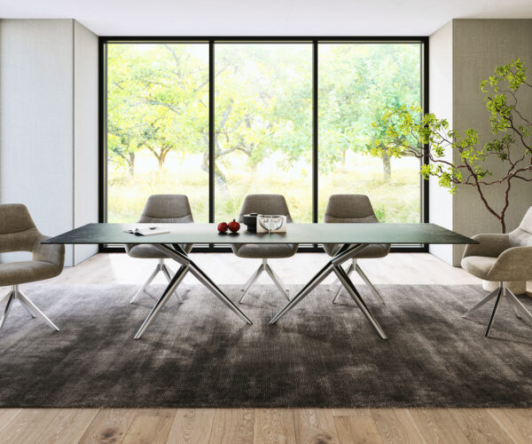 Jídelní stůl Edge 300x100 cm keramika Laminam® Nero Greco antracit Estelar kulatý nerezová ocel - Image 2
