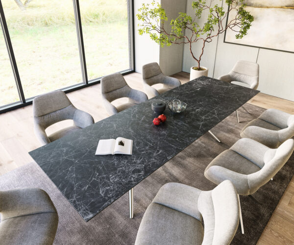 Jídelní stůl Edge 300x100 cm keramika Laminam® Nero Greco antracit Estelar kulatý nerezová ocel - Image 4
