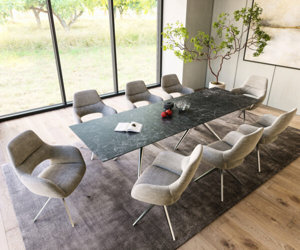 Jídelní stůl Edge 300x100 cm keramika Laminam® Nero Greco antracit Estelar kulatý nerezová ocel - Image 6