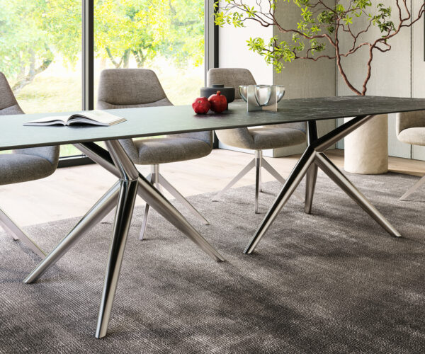 Jídelní stůl Edge 300x100 cm keramika Laminam® Nero Greco antracit Estelar kulatý nerezová ocel - Image 7