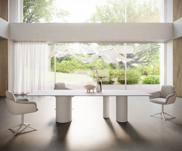 Jídelní stůl Edge 300x100 keramika Laminam® Statuarietto bílá Troa kov bílý - Image 4