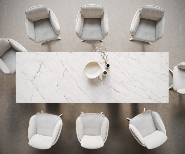 Jídelní stůl Edge 300x100 keramika Laminam® Statuarietto bílá Troa kov bílý - Image 6