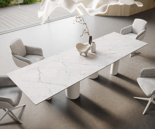 Jídelní stůl Edge 300x100 keramika Laminam® Statuarietto white Pilier kov bílý - Image 2