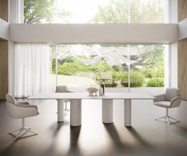 Jídelní stůl Edge 300x100 keramika Laminam® Statuarietto white Pilier kov bílý - Image 4