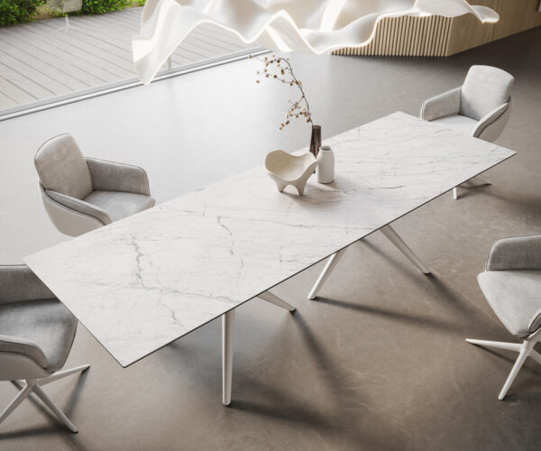 Jídelní stůl Edge 300x100 keramika Laminam® Statuarietto white Estelar kulaté kovové nohy bílé - Image 2