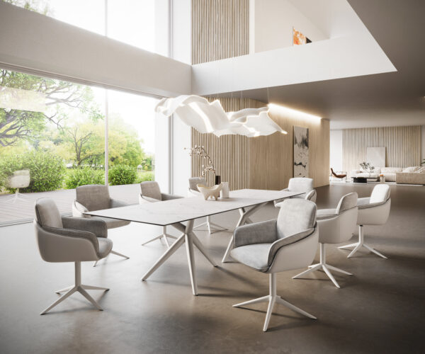 Jídelní stůl Edge 300x100 keramika Laminam® Statuarietto white Estelar kulaté kovové nohy bílé - Image 7