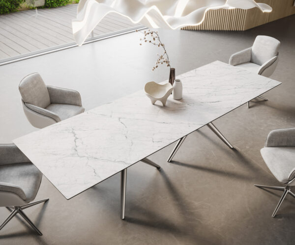 Jídelní stůl Edge 300x100 keramický Laminam® Statuarietto white Estelar kulatý nerezová ocel - Image 2