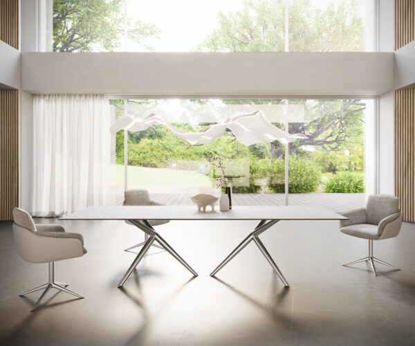 Jídelní stůl Edge 300x100 keramický Laminam® Statuarietto white Estelar kulatý nerezová ocel - Image 4