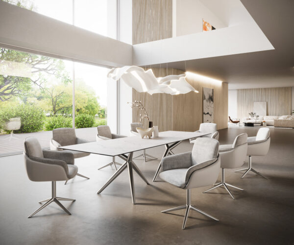 Jídelní stůl Edge 300x100 keramický Laminam® Statuarietto white Estelar kulatý nerezová ocel - Image 7