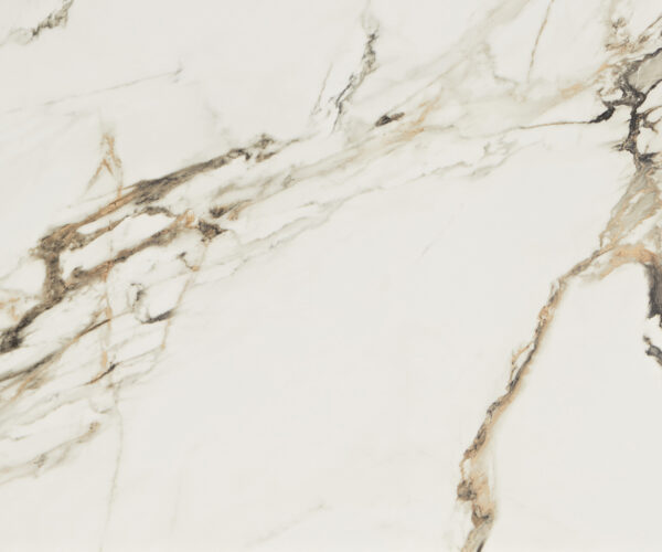 Jídelní stůl Edge 300x100 cm keramika Calacatta Luxe bílá-zlatá-šedá Troa kovový efekt titanový - Image 3