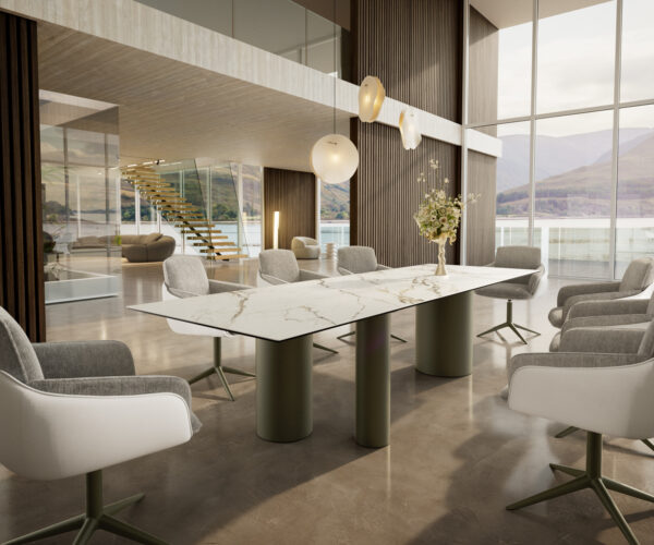 Jídelní stůl Edge 300x100 cm keramika Calacatta Luxe bílá-zlatá-šedá Troa kovový efekt titanový - Image 6