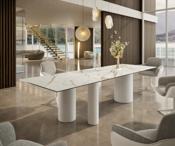 Jídelní stůl Edge 300x100 cm keramika Calacatta Luxe bílá-zlatá-šedá Troa kov bílý - Image 2