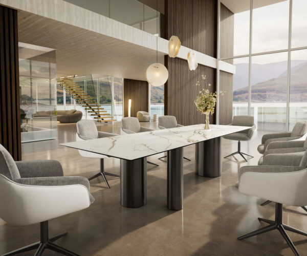 Jídelní stůl Edge 300x100 cm keramika Calacatta Luxe bílá-zlatá-šedá Troa nerezová ocel grafitová - Image 7