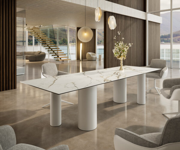 Jídelní stůl Edge 300x100 cm keramika Calacatta Luxe bílá-zlatá-šedá Pilier kov bílý - Image 2