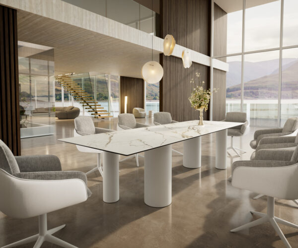 Jídelní stůl Edge 300x100 cm keramika Calacatta Luxe bílá-zlatá-šedá Pilier kov bílý - Image 6