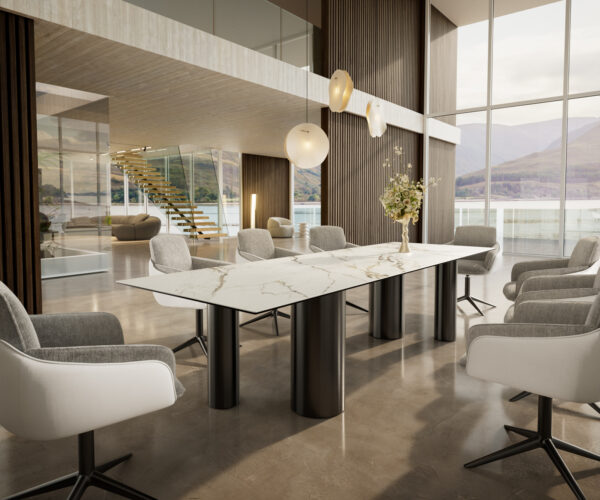 Jídelní stůl Edge 300x100 cm keramika Calacatta Luxe bílá-zlatá-šedá Pilier nerezová ocel grafitová - Image 7
