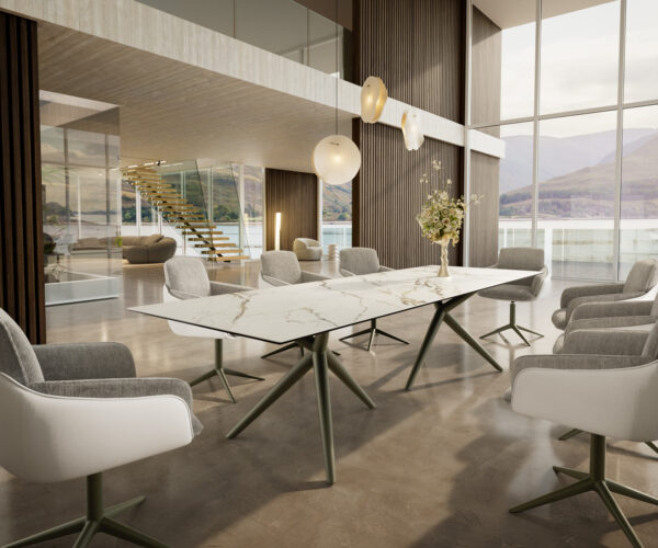 Jídelní stůl Edge 300x100 cm keramika Calacatta Luxe bílá-zlatá-šedá Estelar kulatý kovový efekt titanový - Image 6
