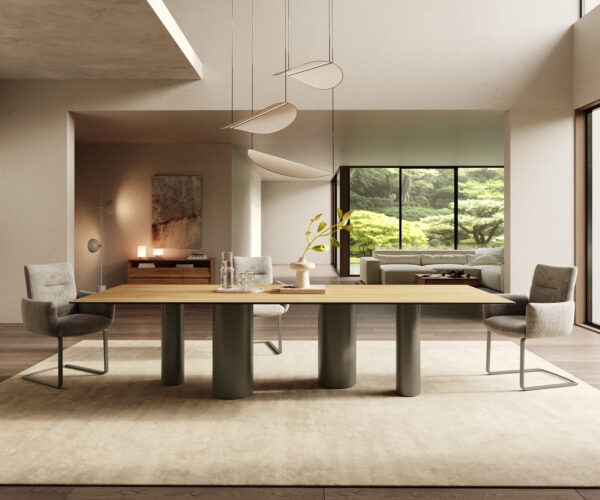 Jídelní stůl Edge 300x100 cm keramická deska Laminam® Sabbia dubová barva Pilier kovový efekt titanový - Image 2