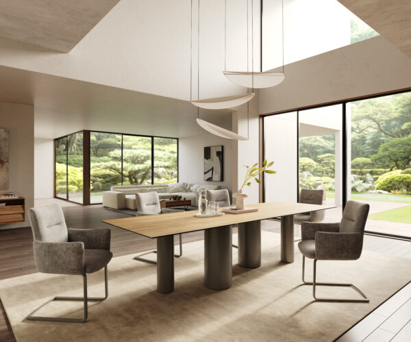 Jídelní stůl Edge 300x100 cm keramická deska Laminam® Sabbia dubová barva Pilier kovový efekt titanový - Image 6