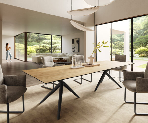 Jídelní stůl Edge 300x100 cm keramika Laminam® Sabbia dubová barva Estelar kulatá černá kovová - Image 2