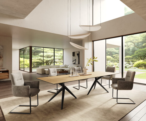 Jídelní stůl Edge 300x100 cm keramika Laminam® Sabbia dubová barva Estelar kulatá černá kovová - Image 6