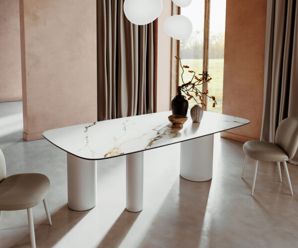Jídelní stůl Edge lodní tvar 240x100 cm keramika Calacatta Luxe bílá-zlatá-šedá Troa kov bílý - Image 2