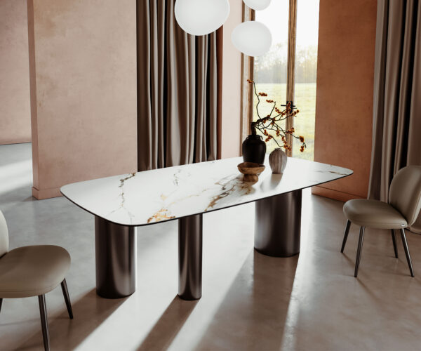 Jídelní stůl Edge lodě tvaru 240x100 cm keramika Calacatta Luxe bílá-zlatá-šedá Troa nerezová ocel grafitová - Image 2