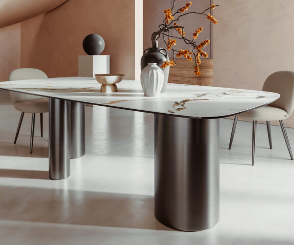Jídelní stůl Edge lodě tvaru 240x100 cm keramika Calacatta Luxe bílá-zlatá-šedá Troa nerezová ocel grafitová - Image 7