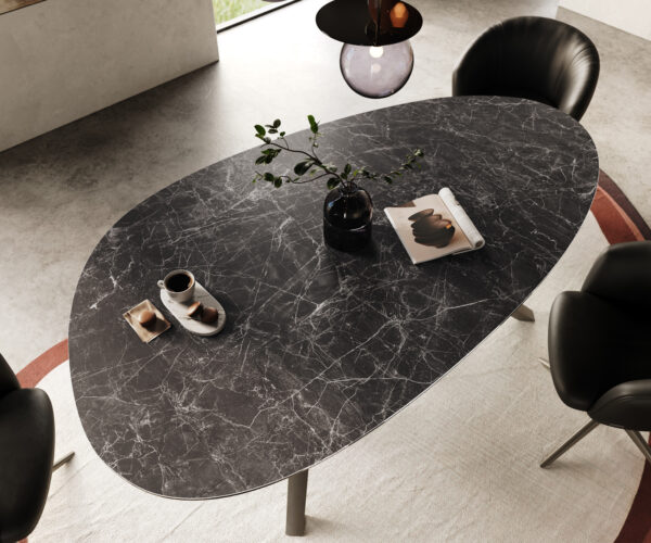 Jídelní stůl Edge oválný 220x120 keramika Laminam® Nero Greco antracit Zenthara úhlový kovový efekt titanový - Image 4
