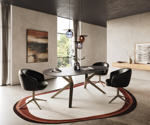 Jídelní stůl Edge oválný 220x120 keramika Laminam® Nero Greco antracit Zenthara úhlový kovový efekt titanový - Image 6