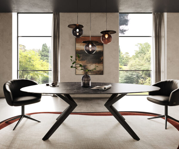 Jídelní stůl Edge oválný 220x120 keramický Laminam® Nero Greco antracit Zenthara úhlový kov černý - Image 2