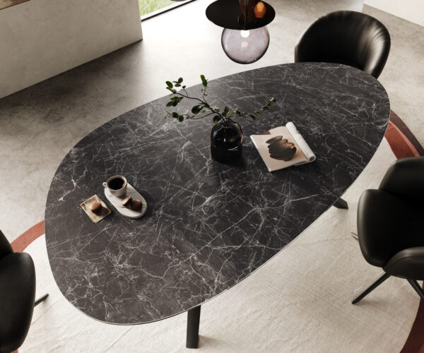 Jídelní stůl Edge oválný 220x120 keramický Laminam® Nero Greco antracit Zenthara úhlový kov černý - Image 4