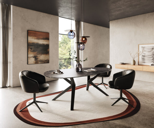 Jídelní stůl Edge oválný 220x120 keramický Laminam® Nero Greco antracit Zenthara úhlový kov černý - Image 6