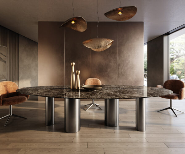 Jídelní stůl Edge oválný 315x150 keramika Laminam®Emperador Extra Lucidato tmavě hnědá pilíř nerezová ocel grafit - Image 2