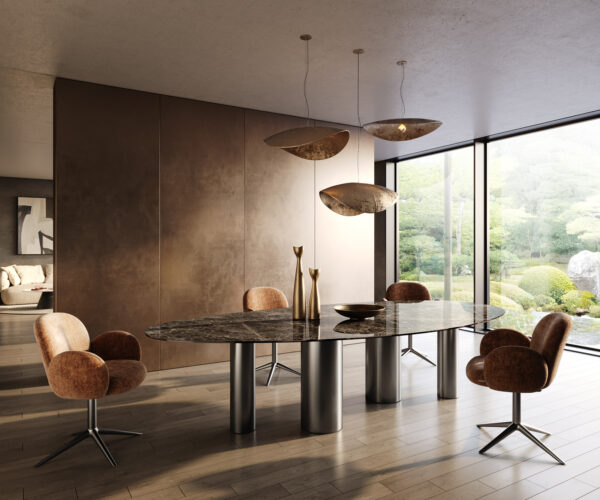 Jídelní stůl Edge oválný 315x150 keramika Laminam®Emperador Extra Lucidato tmavě hnědá pilíř nerezová ocel grafit - Image 7