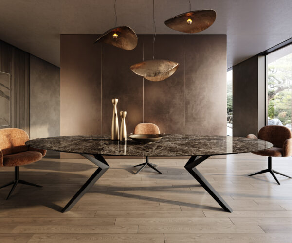 Jídelní stůl Edge oválný 315x150 keramika Laminam®Emperador Extra Lucidato tmavě hnědá Zenthara hranatý kov černá - Image 2