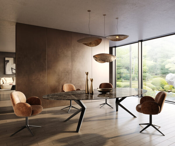 Jídelní stůl Edge oválný 315x150 keramika Laminam®Emperador Extra Lucidato tmavě hnědá Zenthara hranatý kov černá - Image 6