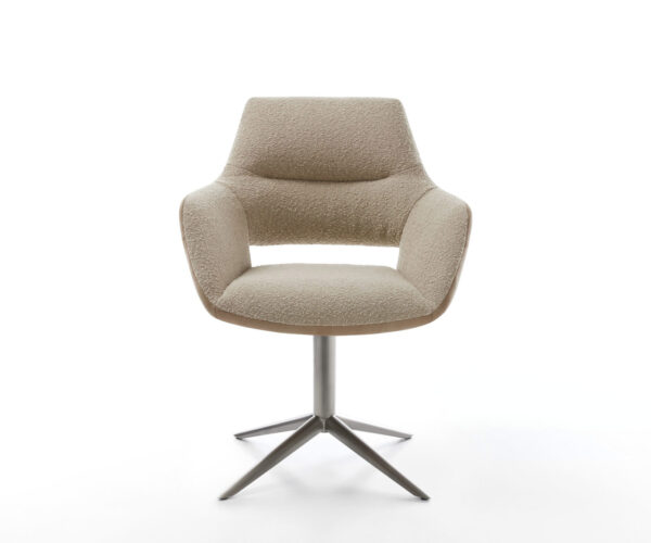 Jídelní židle Yago-Flex s područkami, kombinované materiály, taupe, křížová podnož grafitová, otočné o 360°, funkce houpání, jádro s kapsovými pružinami - Image 2