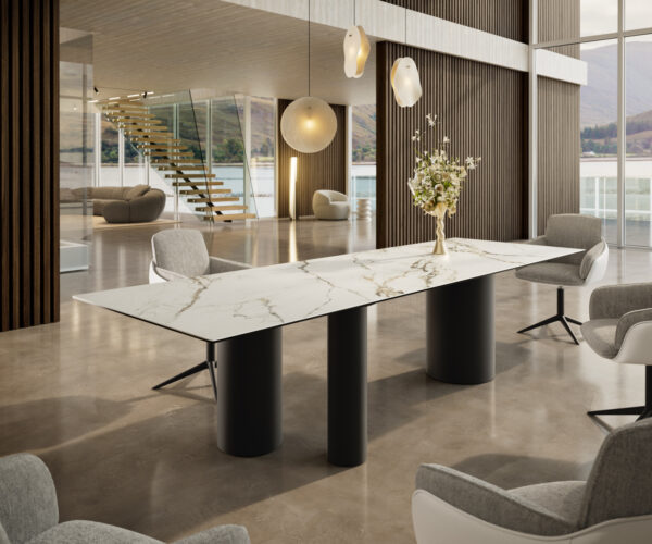 Jídelní stůl Edge 300x100 cm keramika Calacatta Luxe bílá-zlatá-šedá Troa kov černý - Image 2