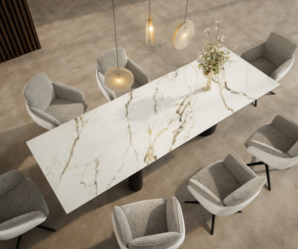 Jídelní stůl Edge 300x100 cm keramika Calacatta Luxe bílá-zlatá-šedá Troa kov černý - Image 4
