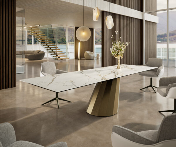 Jídelní stůl Edge 300x100 keramika Calacatta Luxe bílá-zlatá-šedá parabel kov zlatý - Image 2