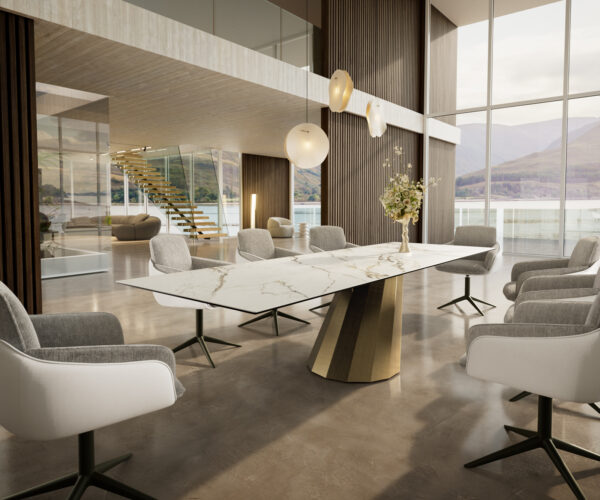 Jídelní stůl Edge 300x100 keramika Calacatta Luxe bílá-zlatá-šedá parabel kov zlatý - Image 7