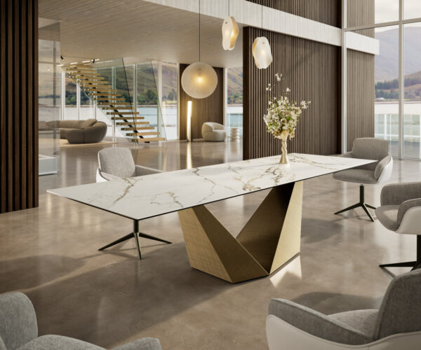 Jídelní stůl Edge 300x100 keramika Calacatta Luxe bílá zlatá šedá Prisma Metallic Gold - Image 2