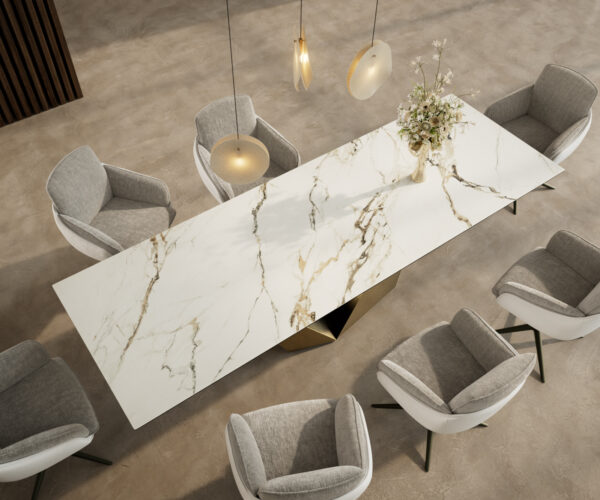 Jídelní stůl Edge 300x100 keramika Calacatta Luxe bílá zlatá šedá Prisma Metallic Gold - Image 4
