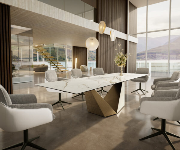 Jídelní stůl Edge 300x100 keramika Calacatta Luxe bílá zlatá šedá Prisma Metallic Gold - Image 7