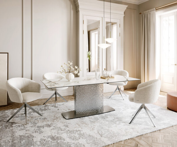 Jídelní stůl Edge lodní tvar 200x100 cm keramika Calacatta Luxe bílá-zlatá-šedá Wave nerezová ocel - Image 6