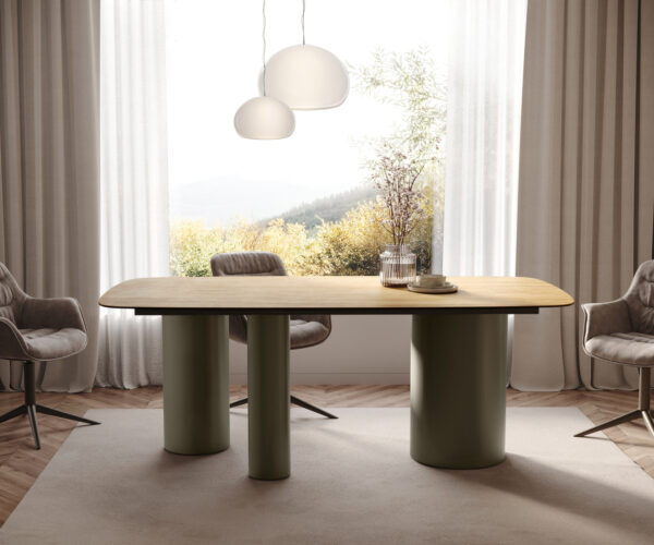 Jídelní stůl Edge lodní tvar 200x100 cm keramika Laminam® Sabbia dubová barva Troa kovový efekt titanový - Image 2